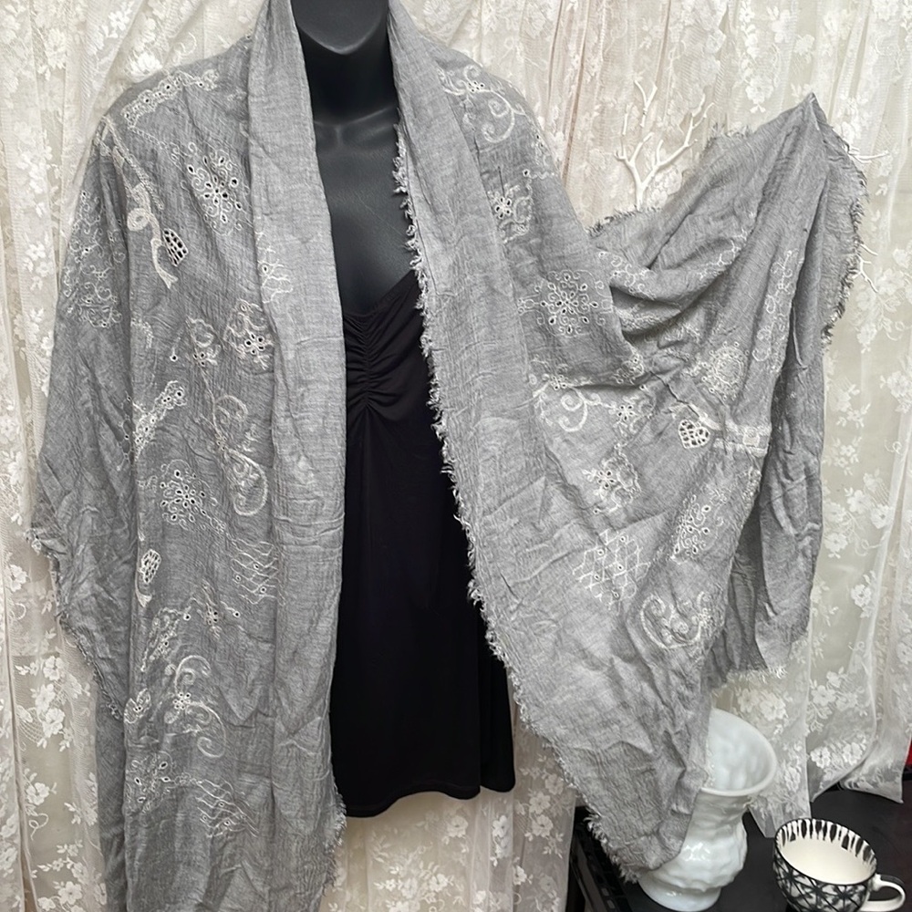Beautiful & Unique Grey Eyelet Lightweight Scarf Wrap Shawl